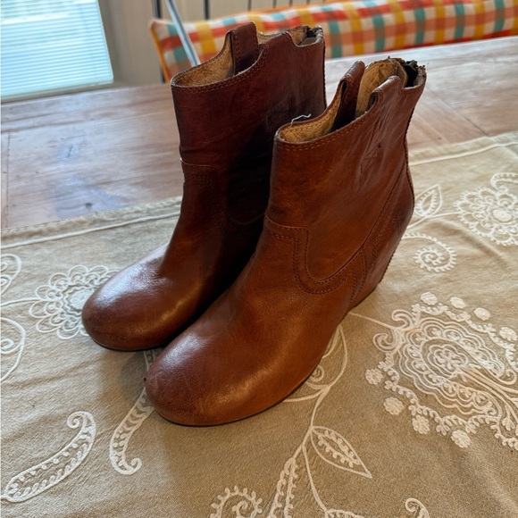 Lucky Brand Brown Leather Peep-Toe Ankle Boots - Picture 4 of 5
